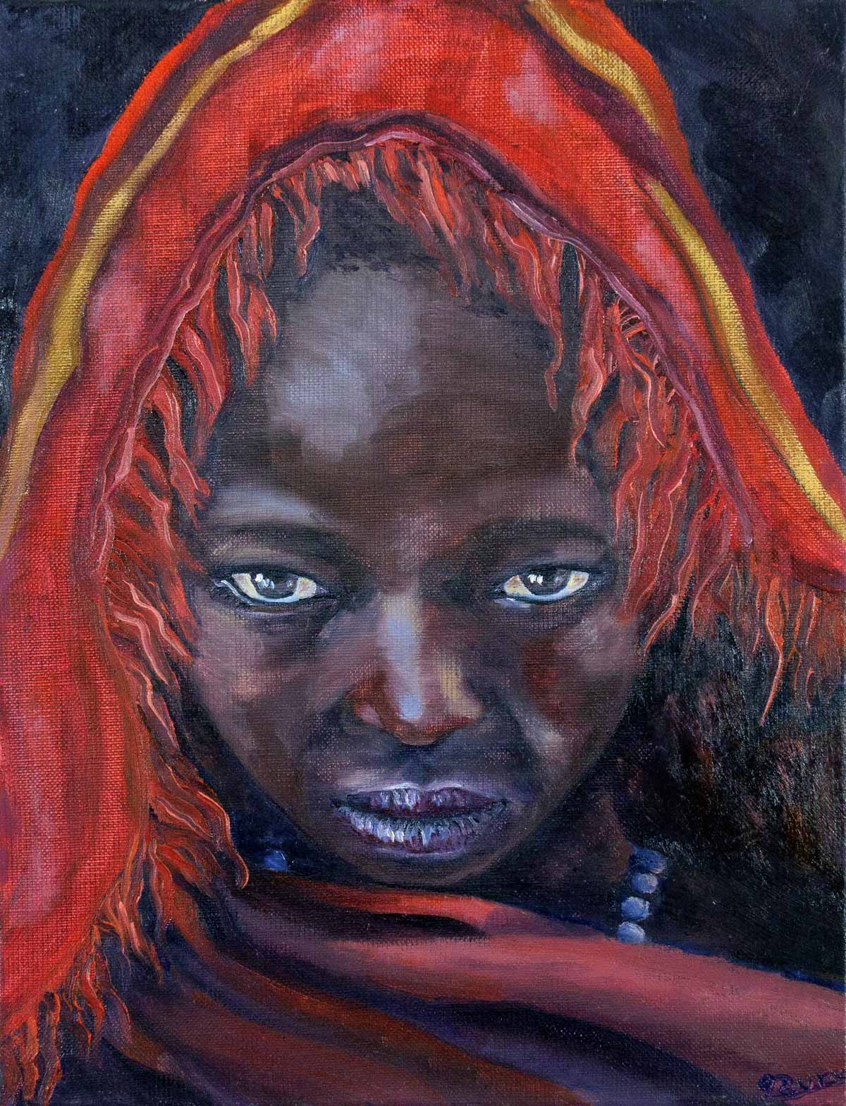 Peinture à l'huile sur toile de lin d'Isa Faure, scène de la vie africaine -15