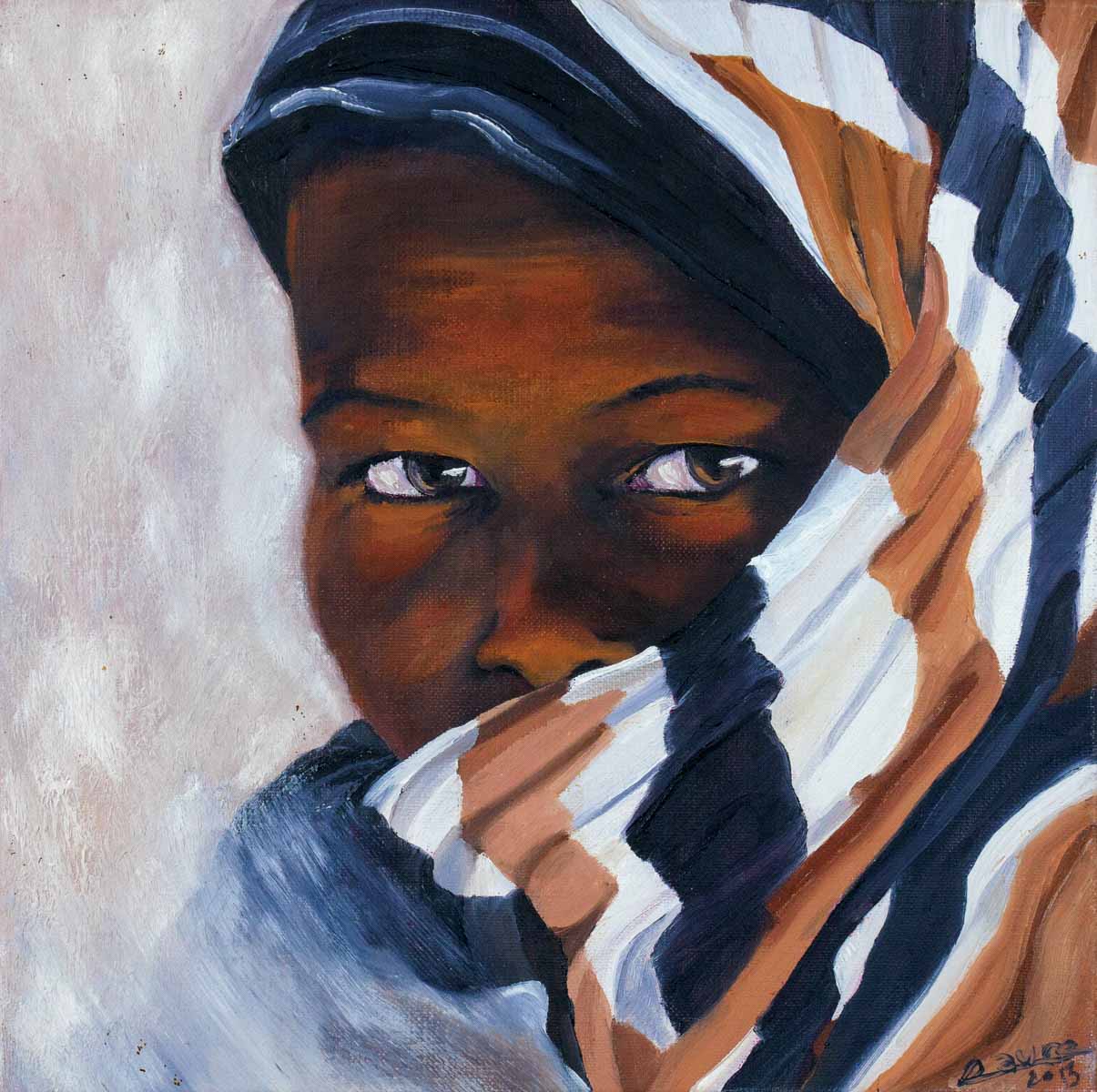 Peinture à l'huile sur toile de lin d'Isa Faure, scène de la vie africaine -17