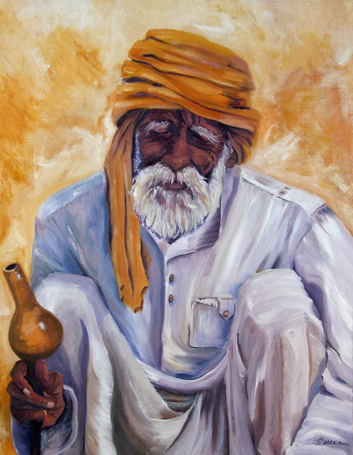Peinture à l'huile sur toile de lin d'Isa Faure, scène de la vie africaine -24