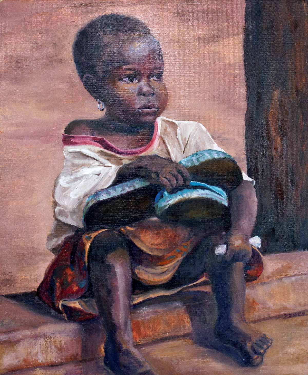 Peinture à l'huile sur toile de lin d'Isa Faure, scène de la vie africaine -30
