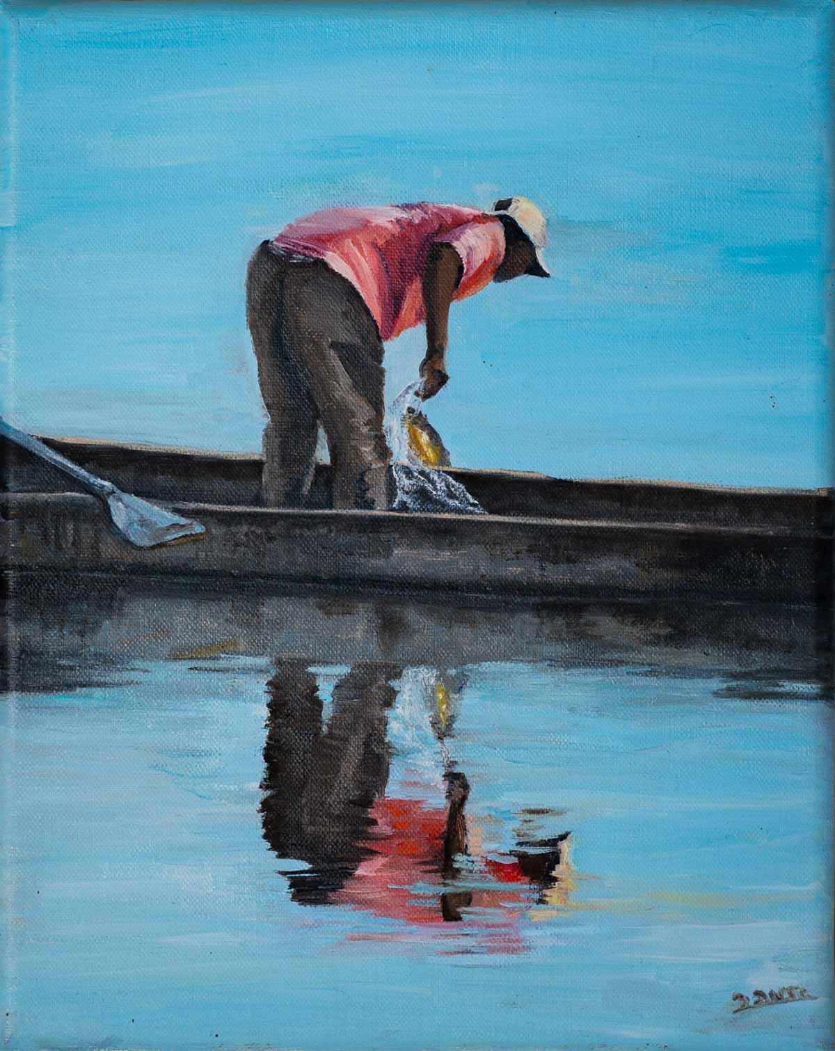 Peinture à l'huile sur toile de lin d'Isa Faure, scène de la vie africaine -42