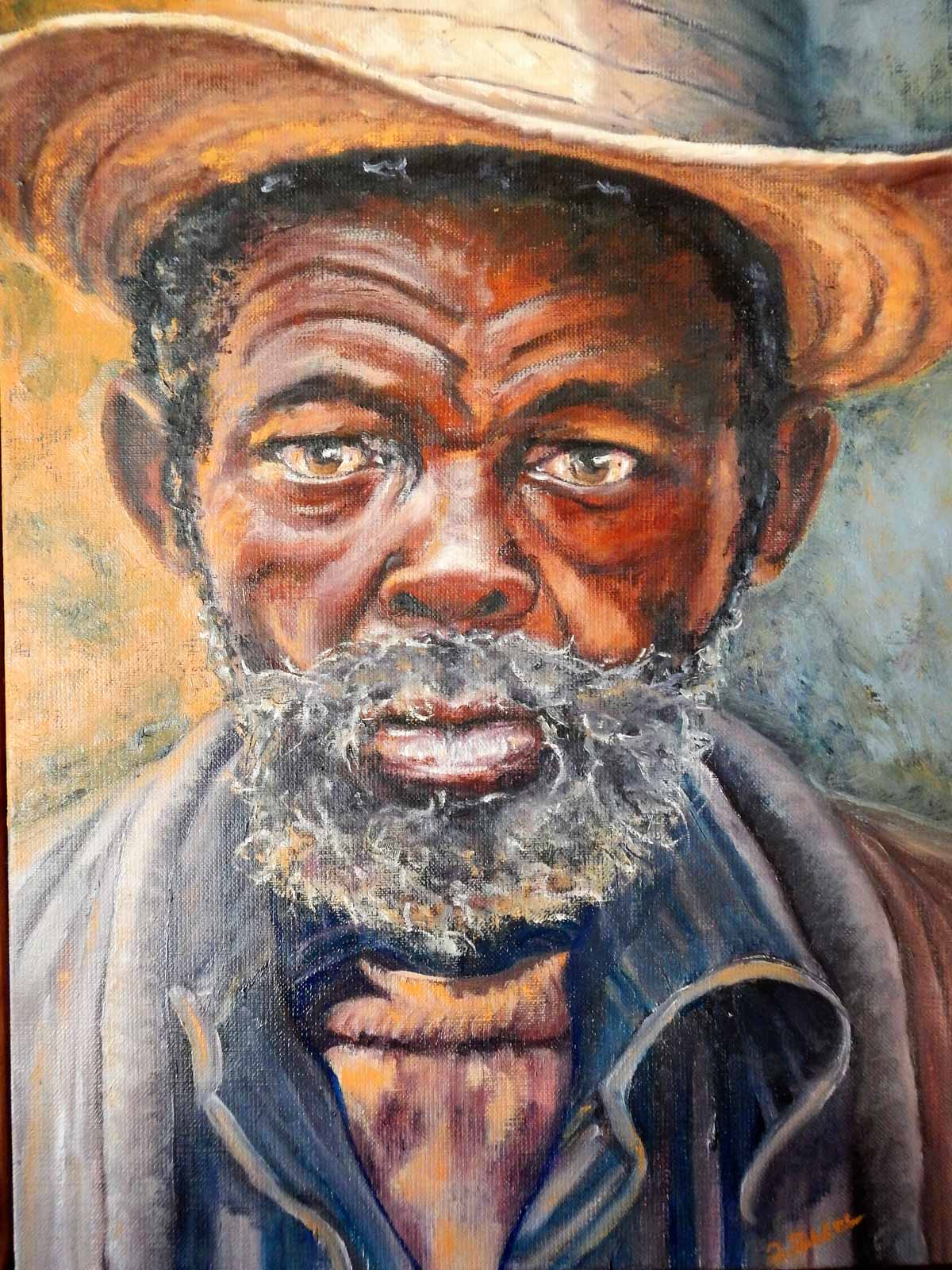 Peinture à l'huile sur toile de lin d'Isa Faure, scène de la vie africaine -56