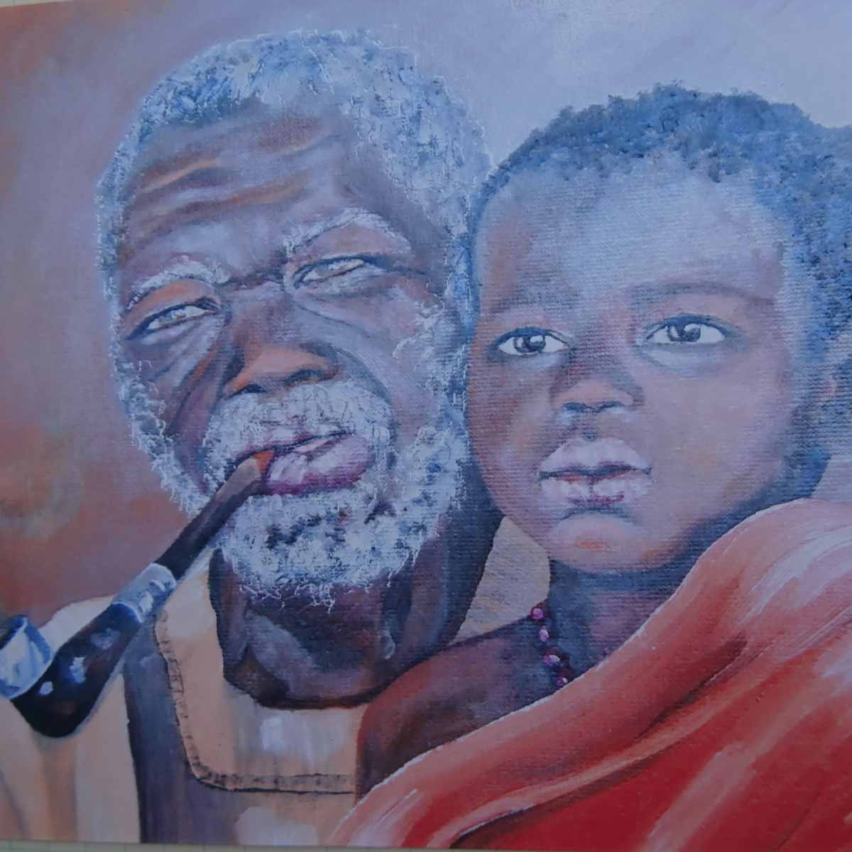 Peinture à l'huile sur toile de lin d'Isa Faure, scène de la vie africaine -74